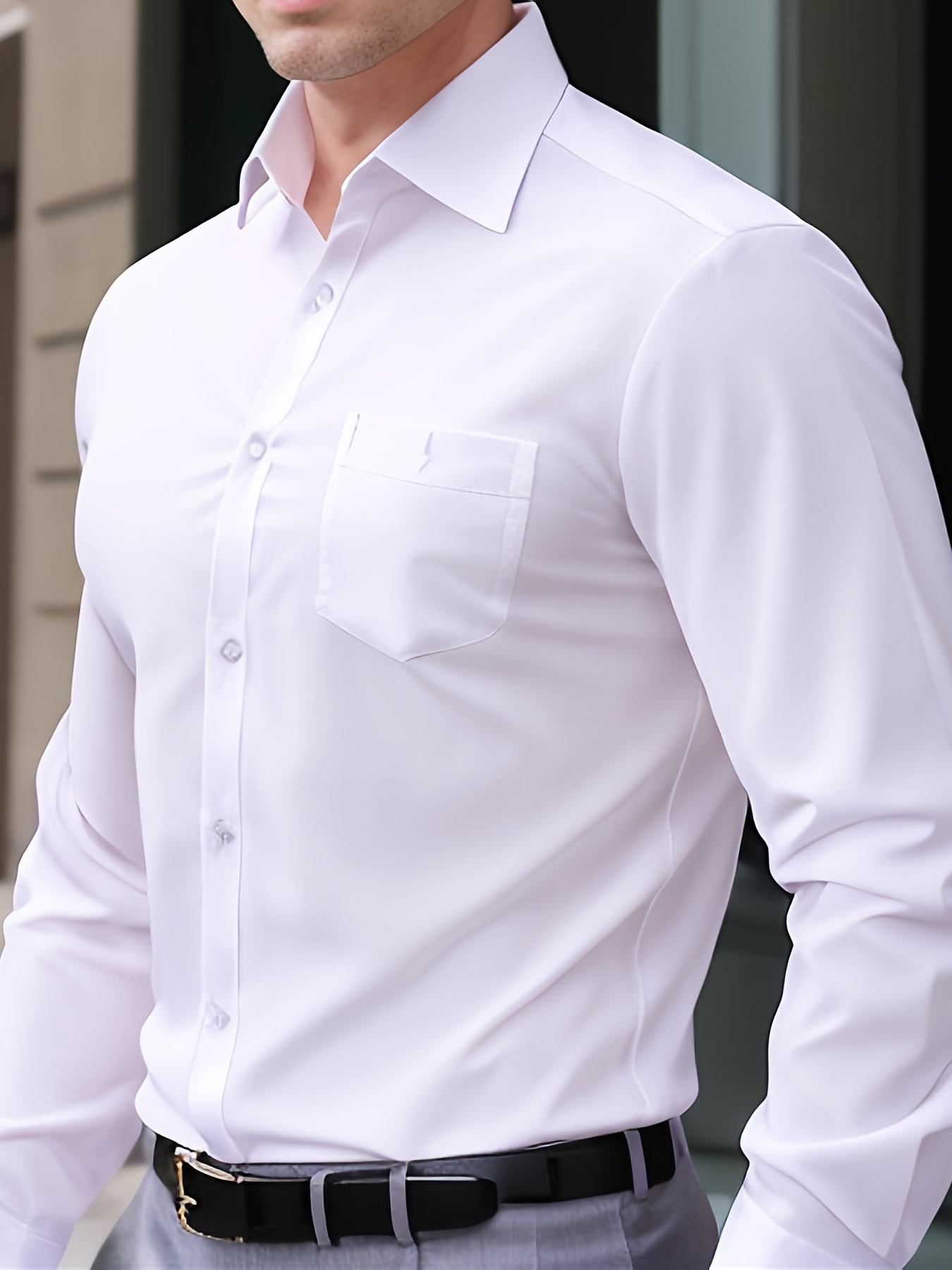 Classic Men's Button Down Dress Shirt - Slim Fit, Comfortable Lapel Collar - Versatile Work or Casual Wear