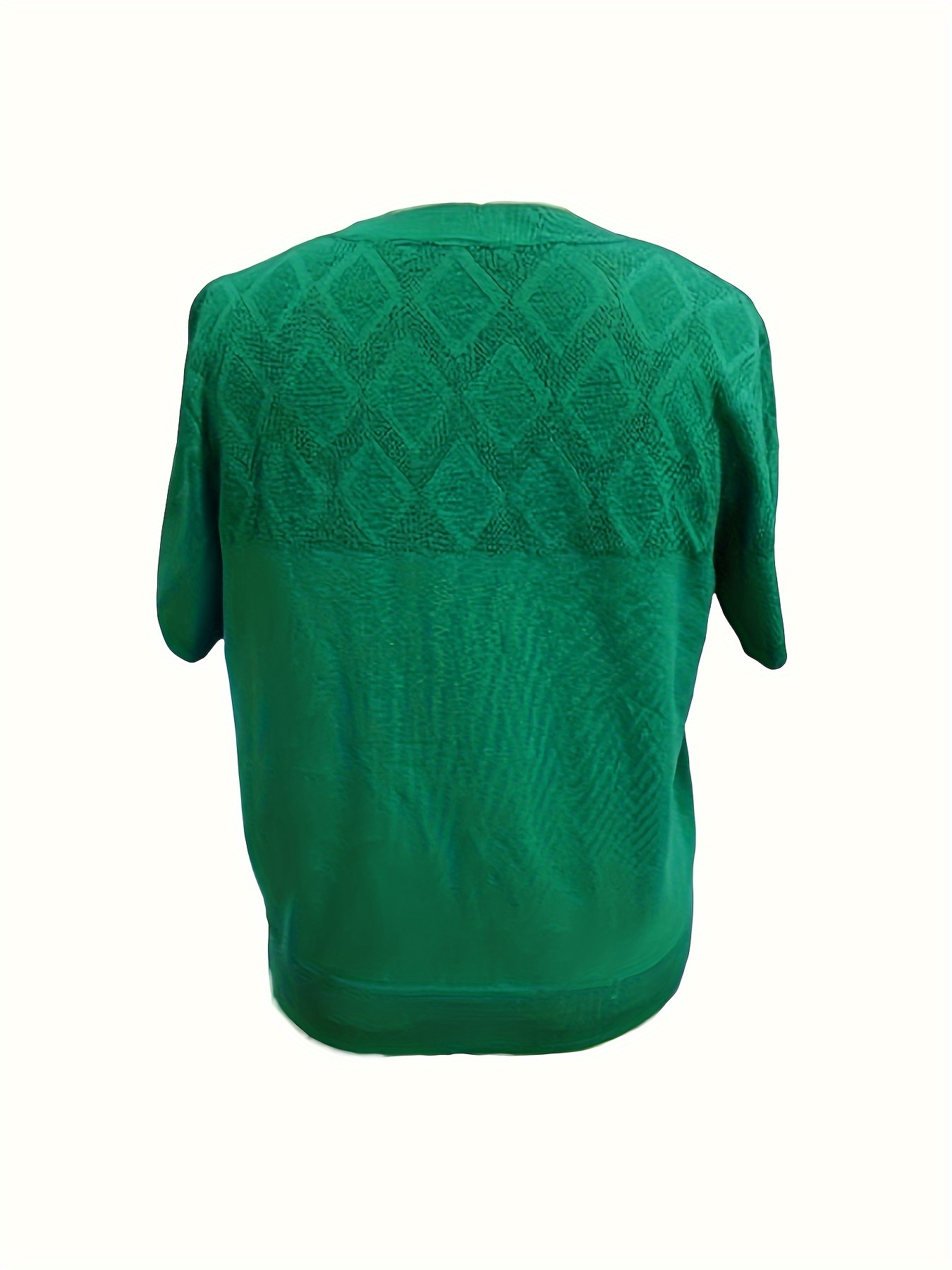 solid crew neck knit sweater elegant short sleeve pullover sweater womens clothing details 13