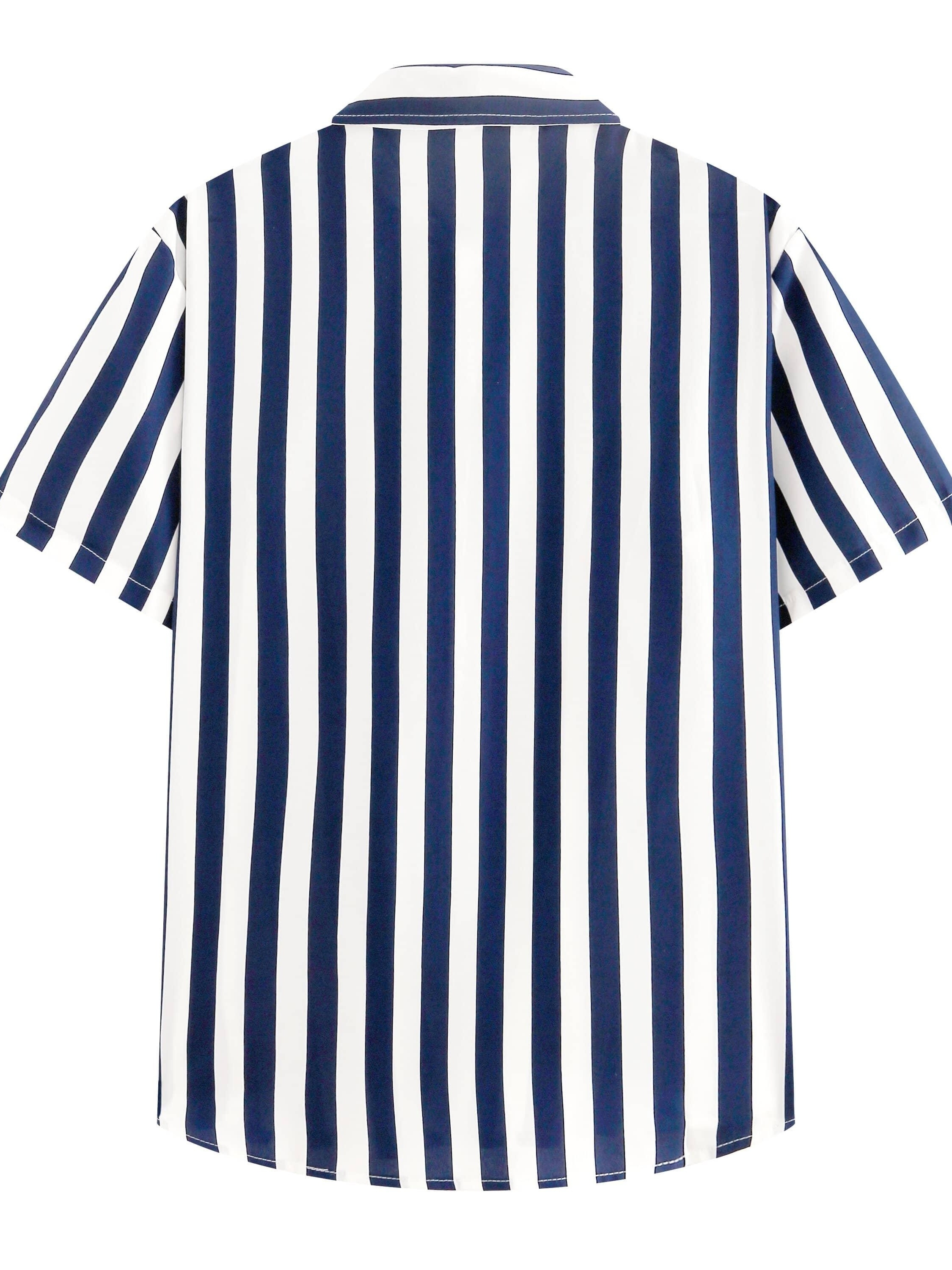 vertical stripe print mens casual short sleeve shirt mens shirt for summer vacation resort details 3