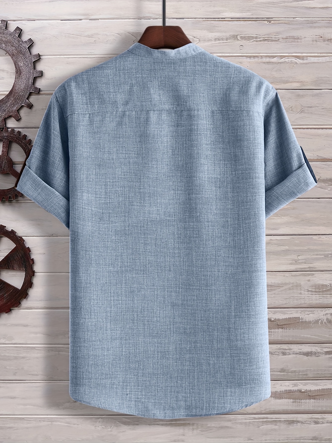 solid mens casual short sleeve stand collar shirt with half button summer holiday top details 20