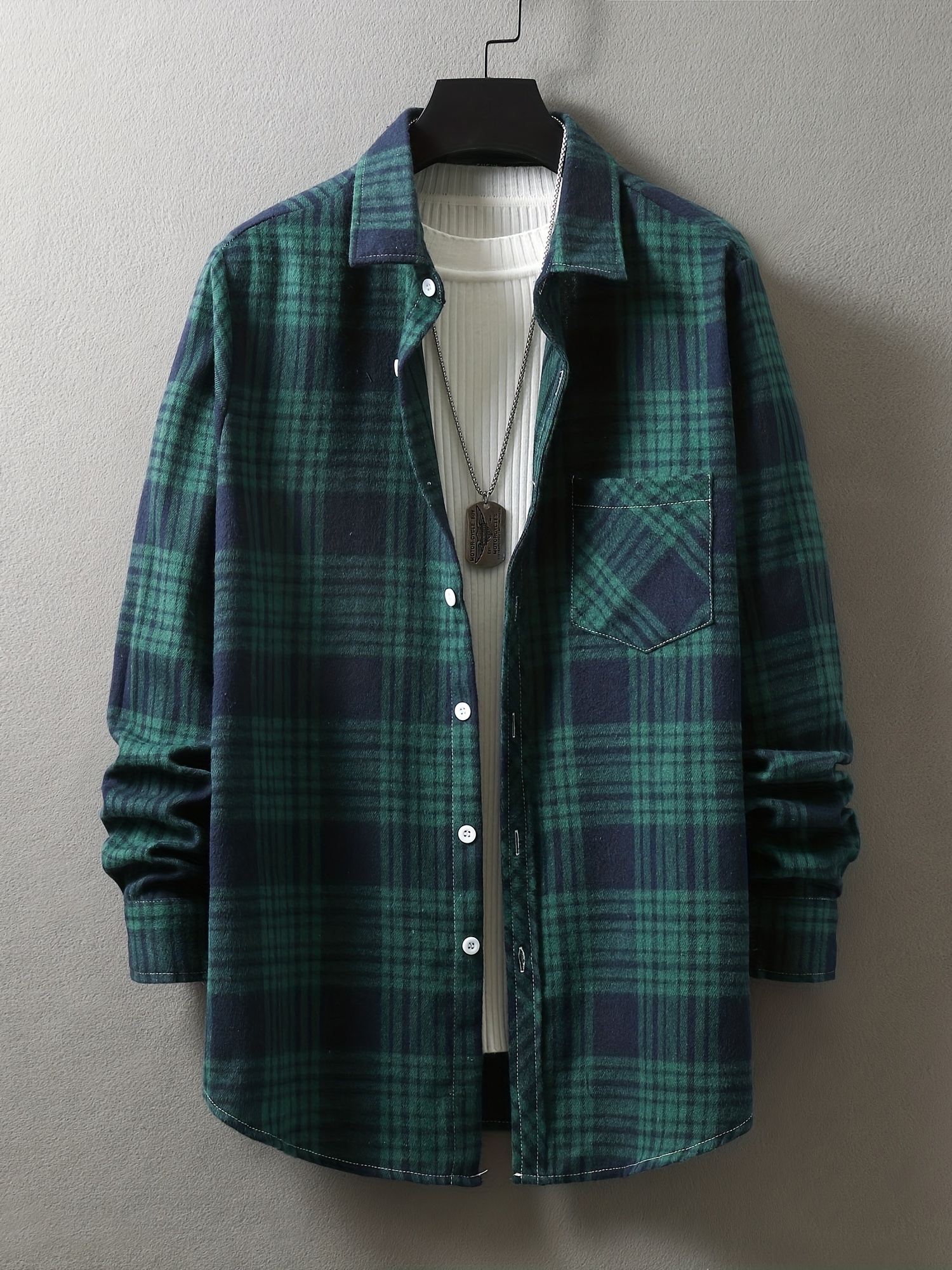 mens loose shirt top turn down collar long sleeve closure classic plaid male casual shirt for daily details 0