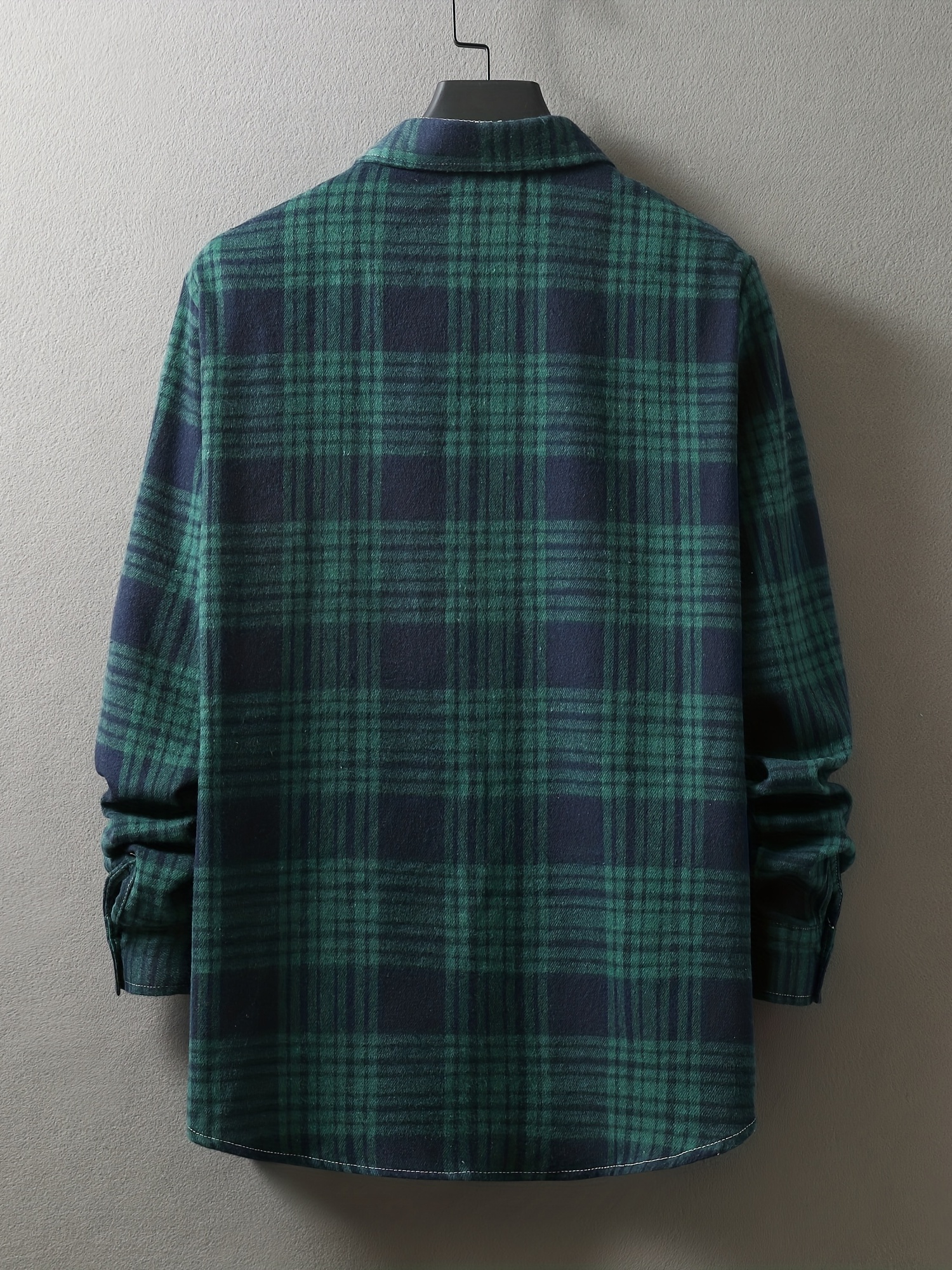 mens loose shirt top turn down collar long sleeve closure classic plaid male casual shirt for daily details 1