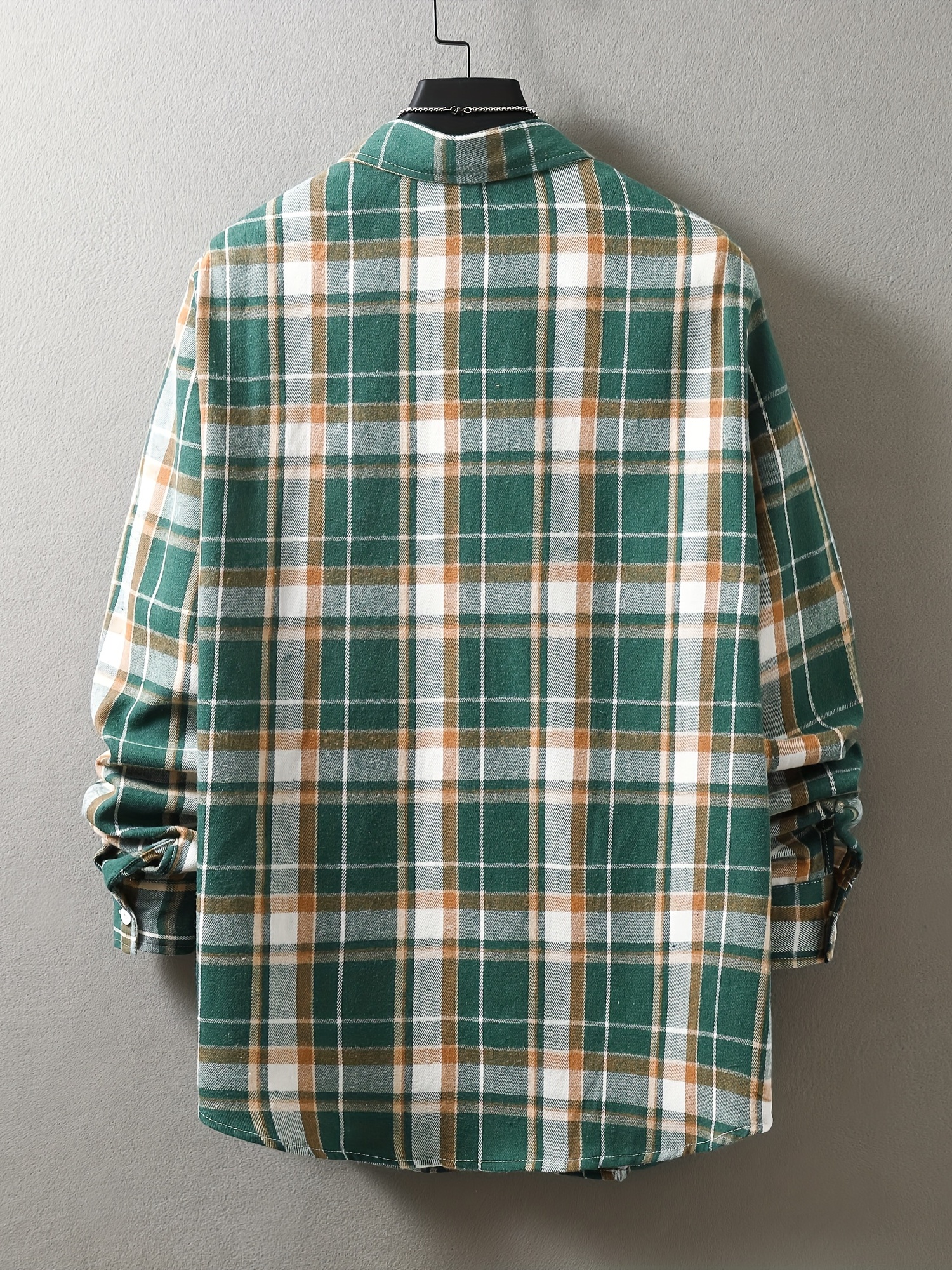 mens loose shirt top turn down collar long sleeve closure classic plaid male casual shirt for daily details 6