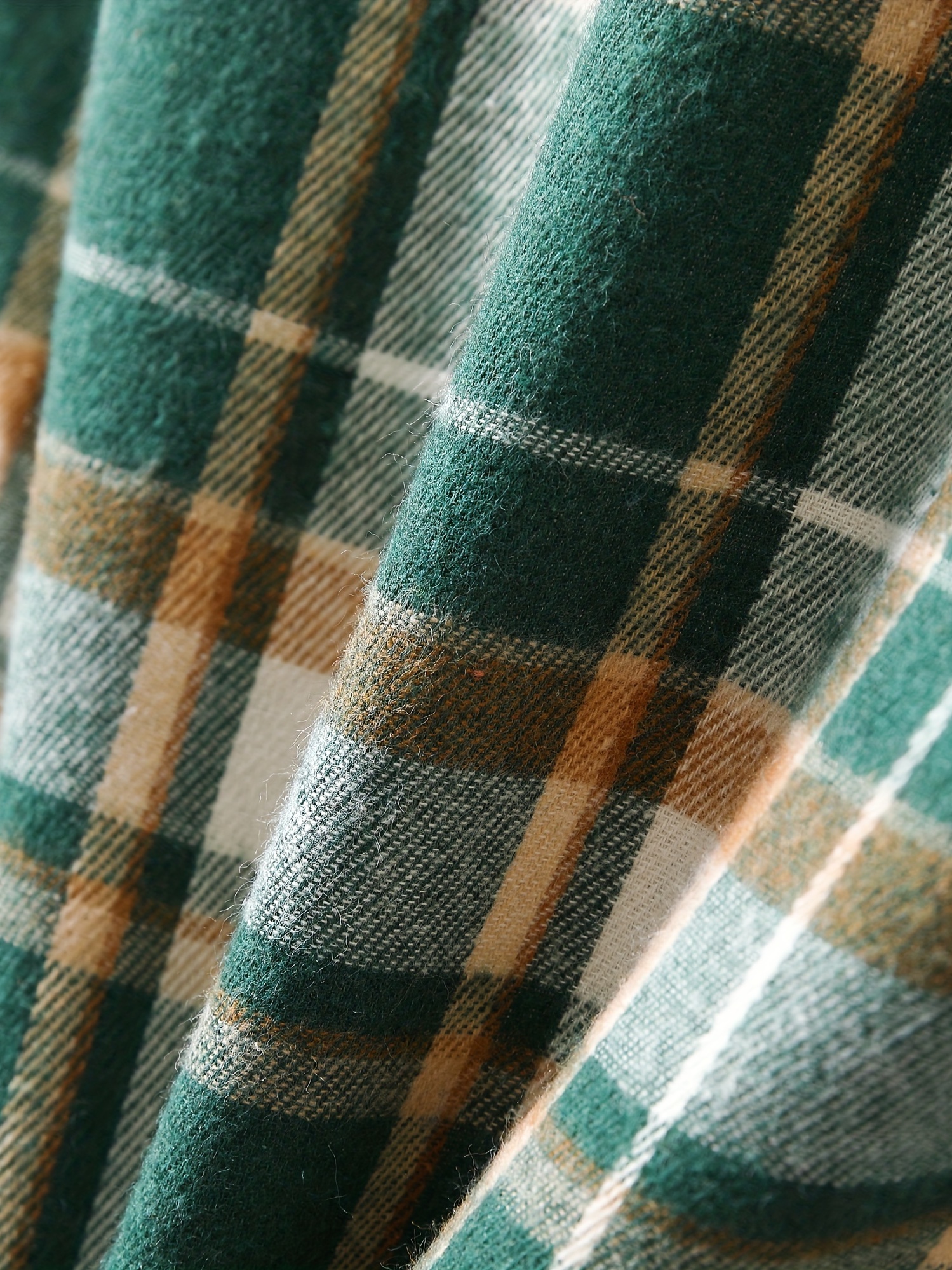 mens loose shirt top turn down collar long sleeve closure classic plaid male casual shirt for daily details 9