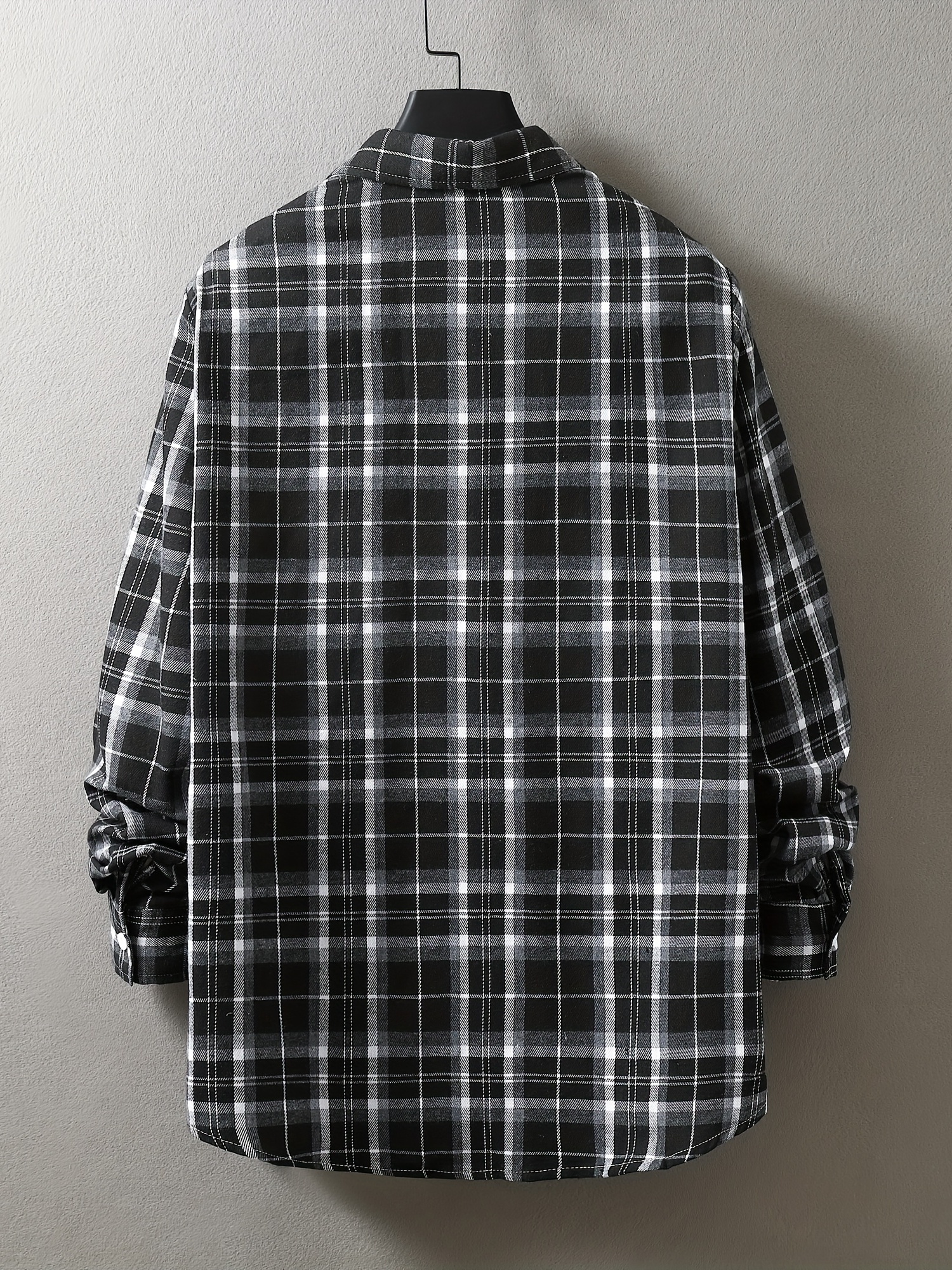 mens loose shirt top turn down collar long sleeve closure classic plaid male casual shirt for daily details 11