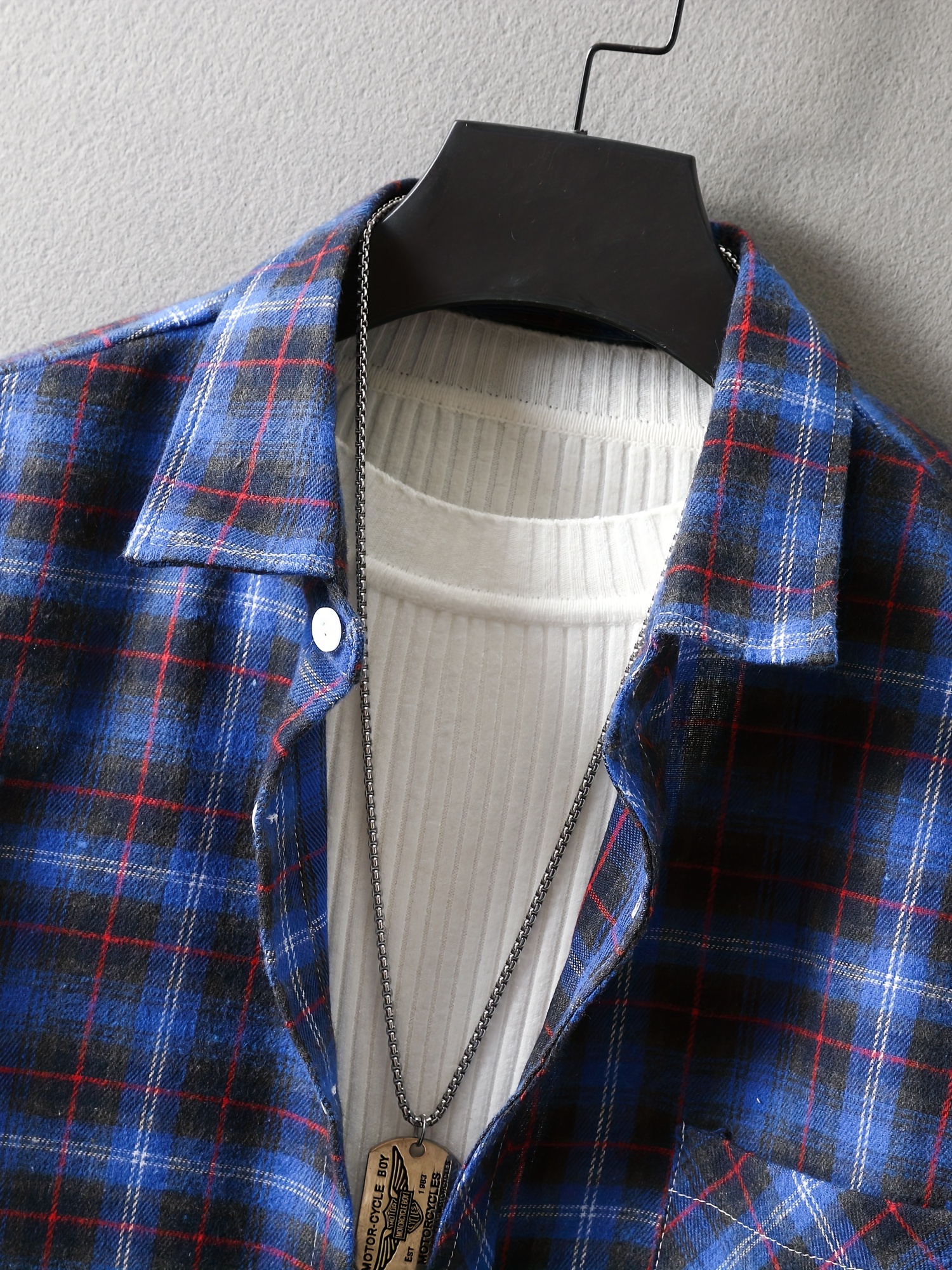 mens loose shirt top turn down collar long sleeve closure classic plaid male casual shirt for daily details 17