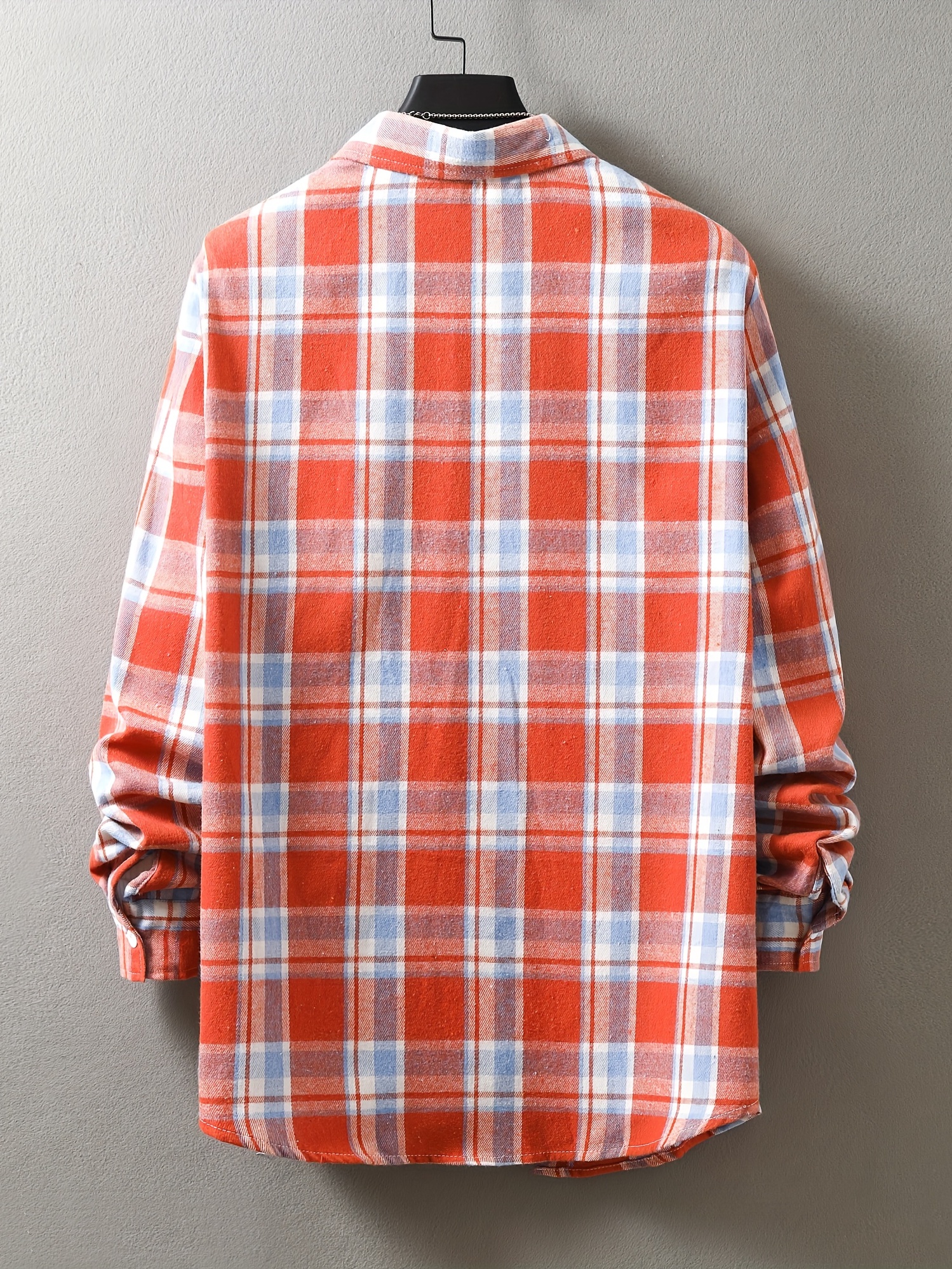 mens loose shirt top turn down collar long sleeve closure classic plaid male casual shirt for daily details 21