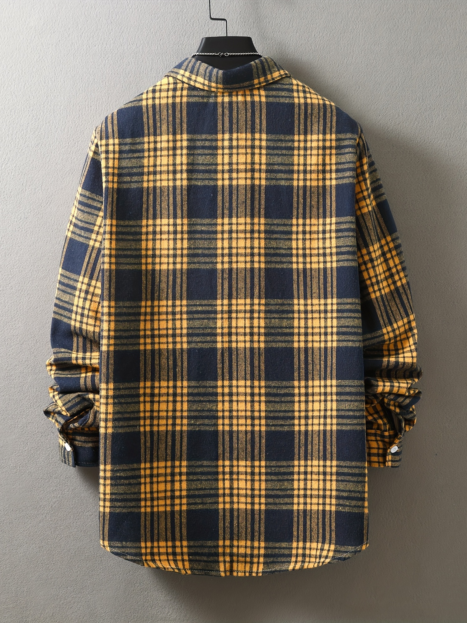 mens loose shirt top turn down collar long sleeve closure classic plaid male casual shirt for daily details 26