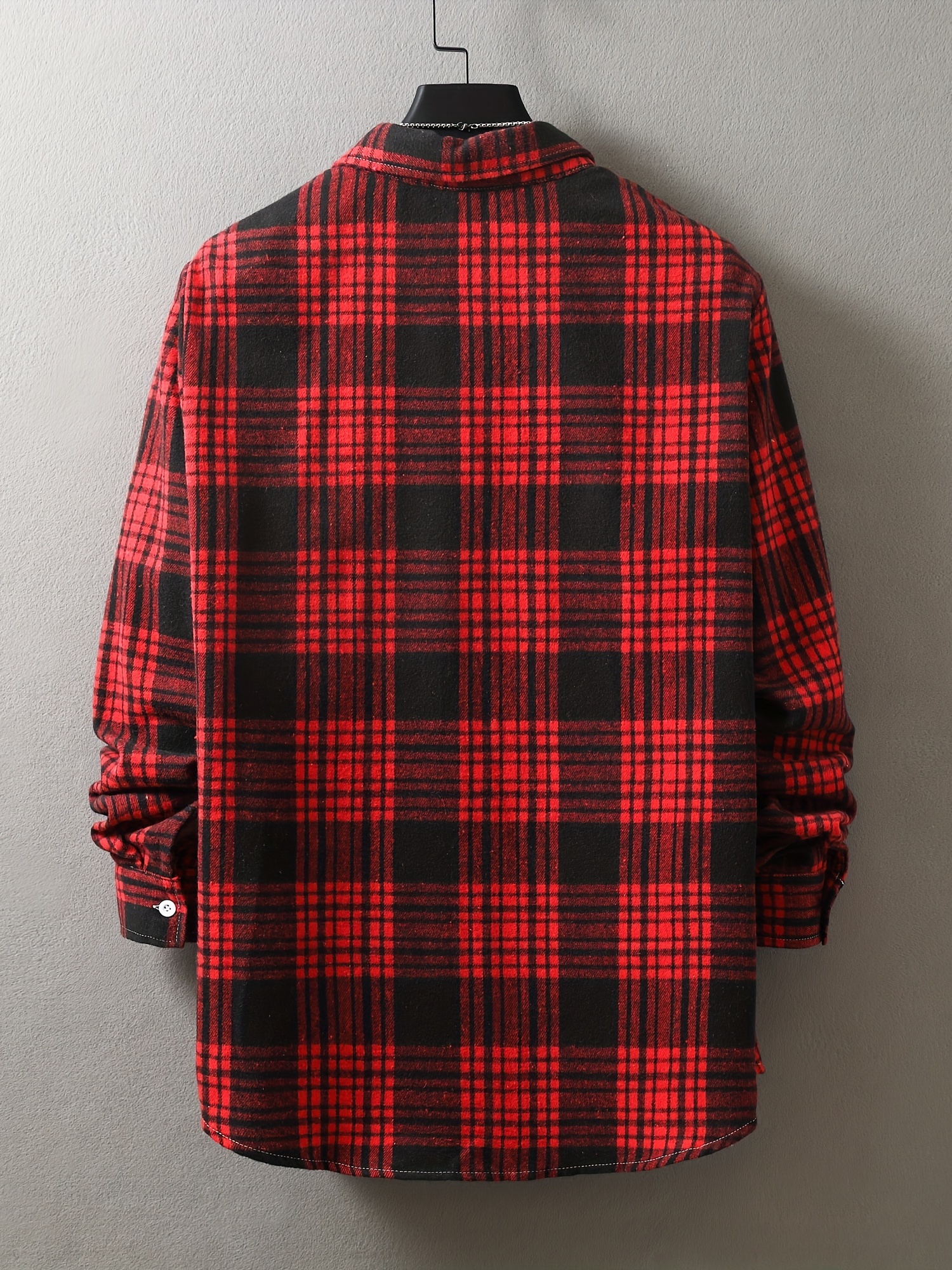 mens loose shirt top turn down collar long sleeve closure classic plaid male casual shirt for daily details 31