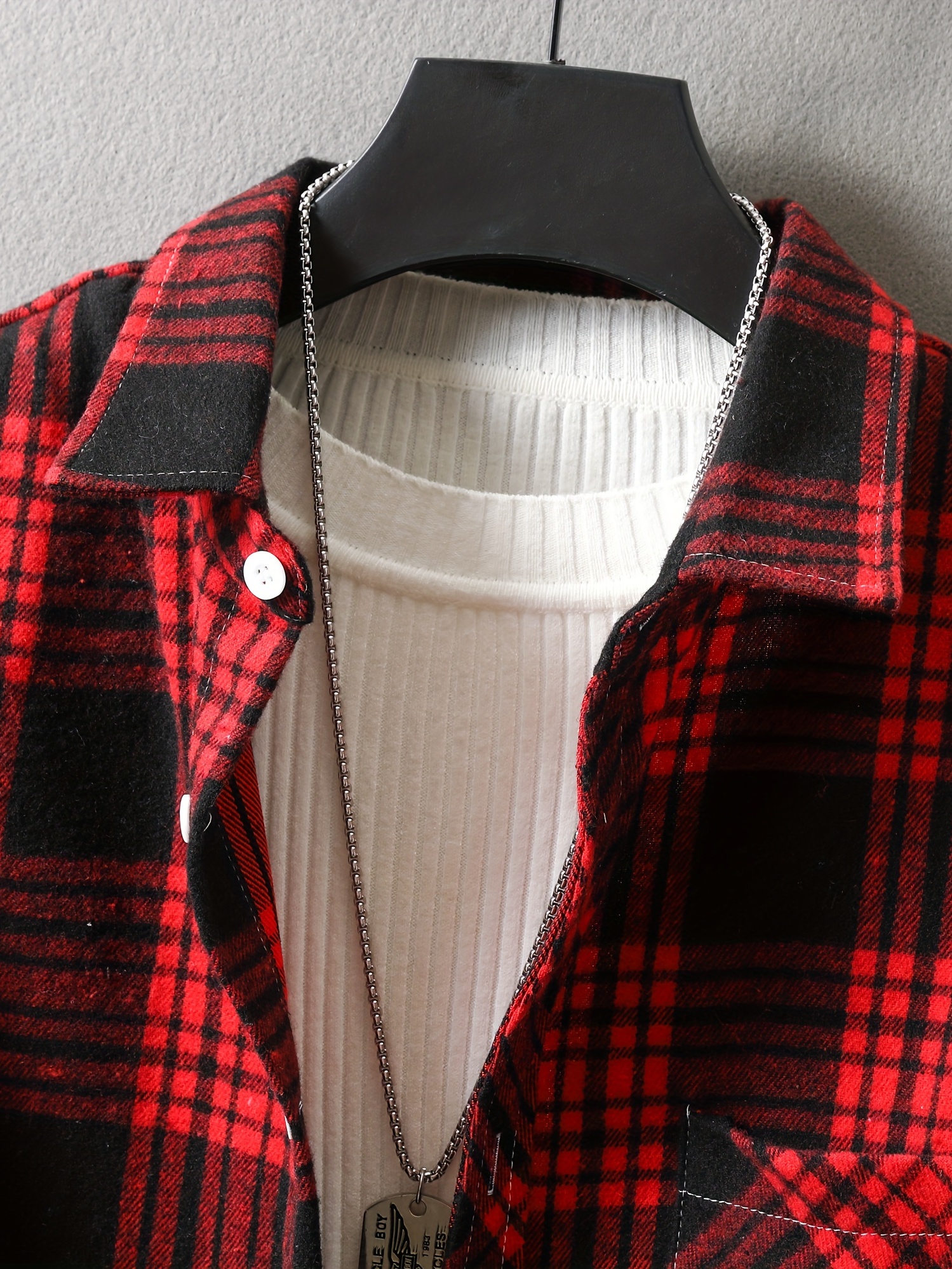 mens loose shirt top turn down collar long sleeve closure classic plaid male casual shirt for daily details 32