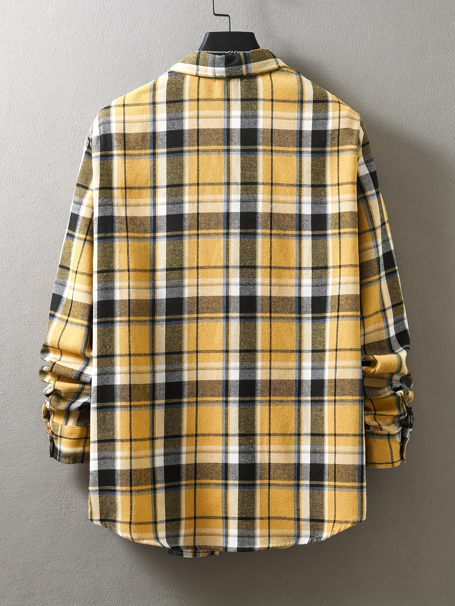 mens loose shirt top turn down collar long sleeve closure classic plaid male casual shirt for daily details 35